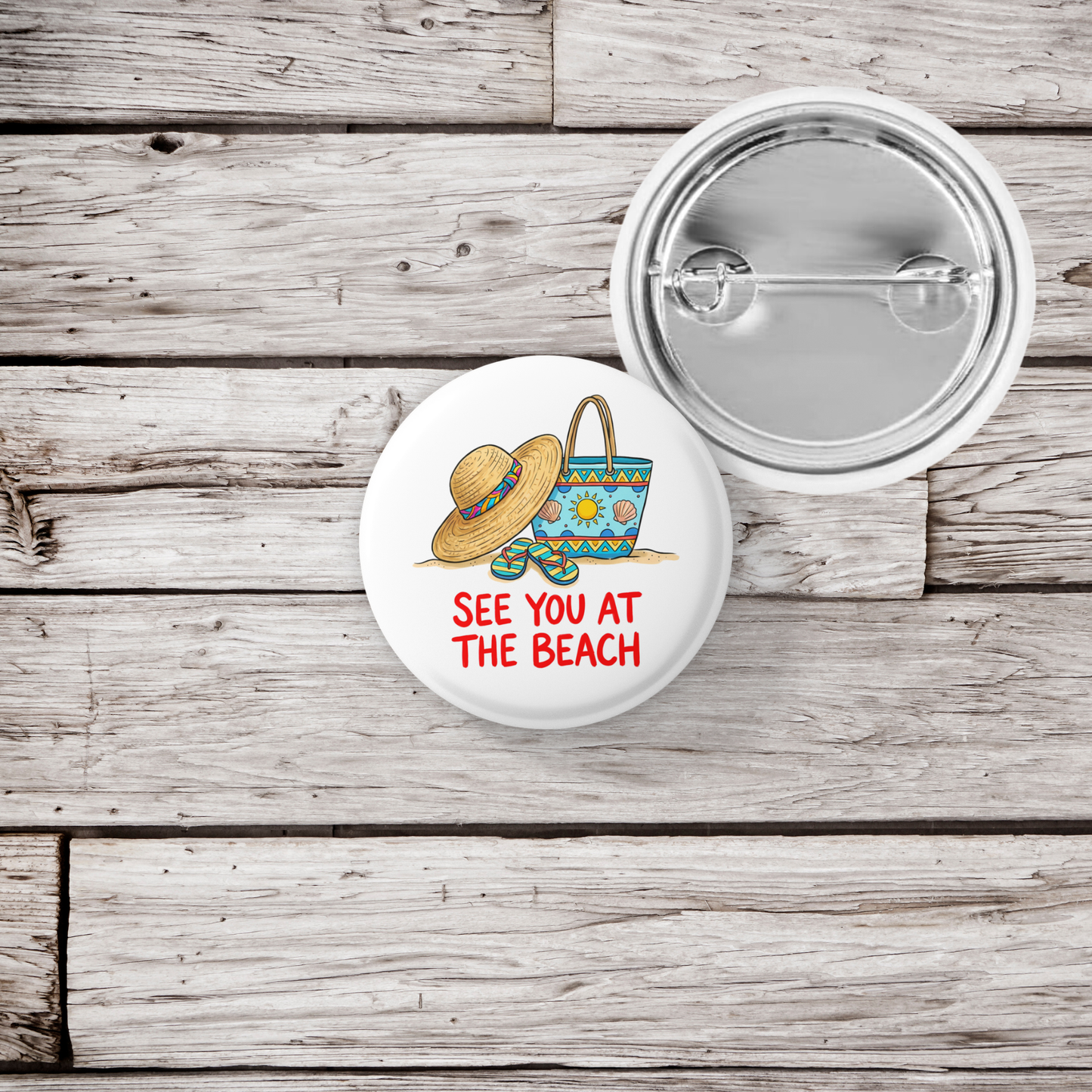 See You At The Beach Pin Back Button, Magnet