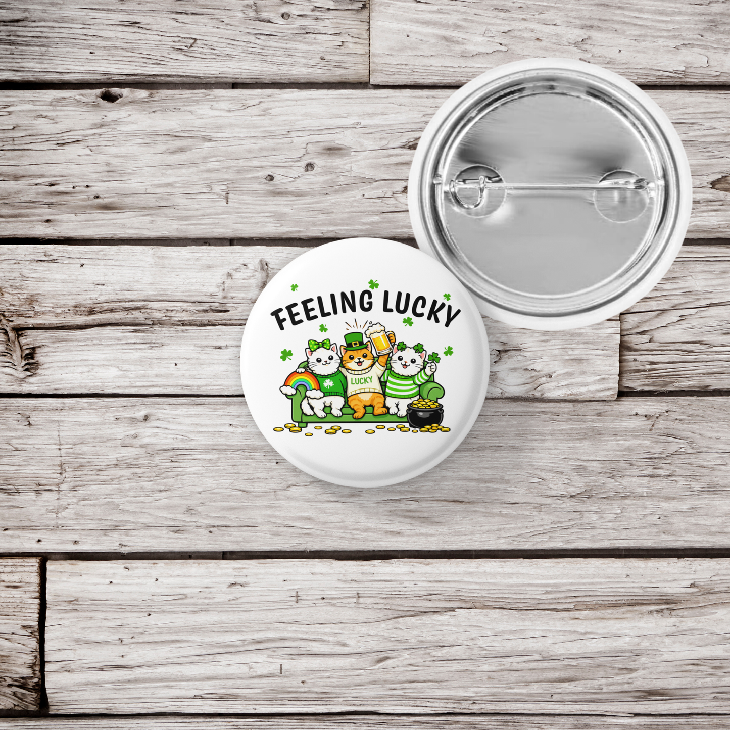 Feeling Lucky Cats Pin Back Button, Magnet