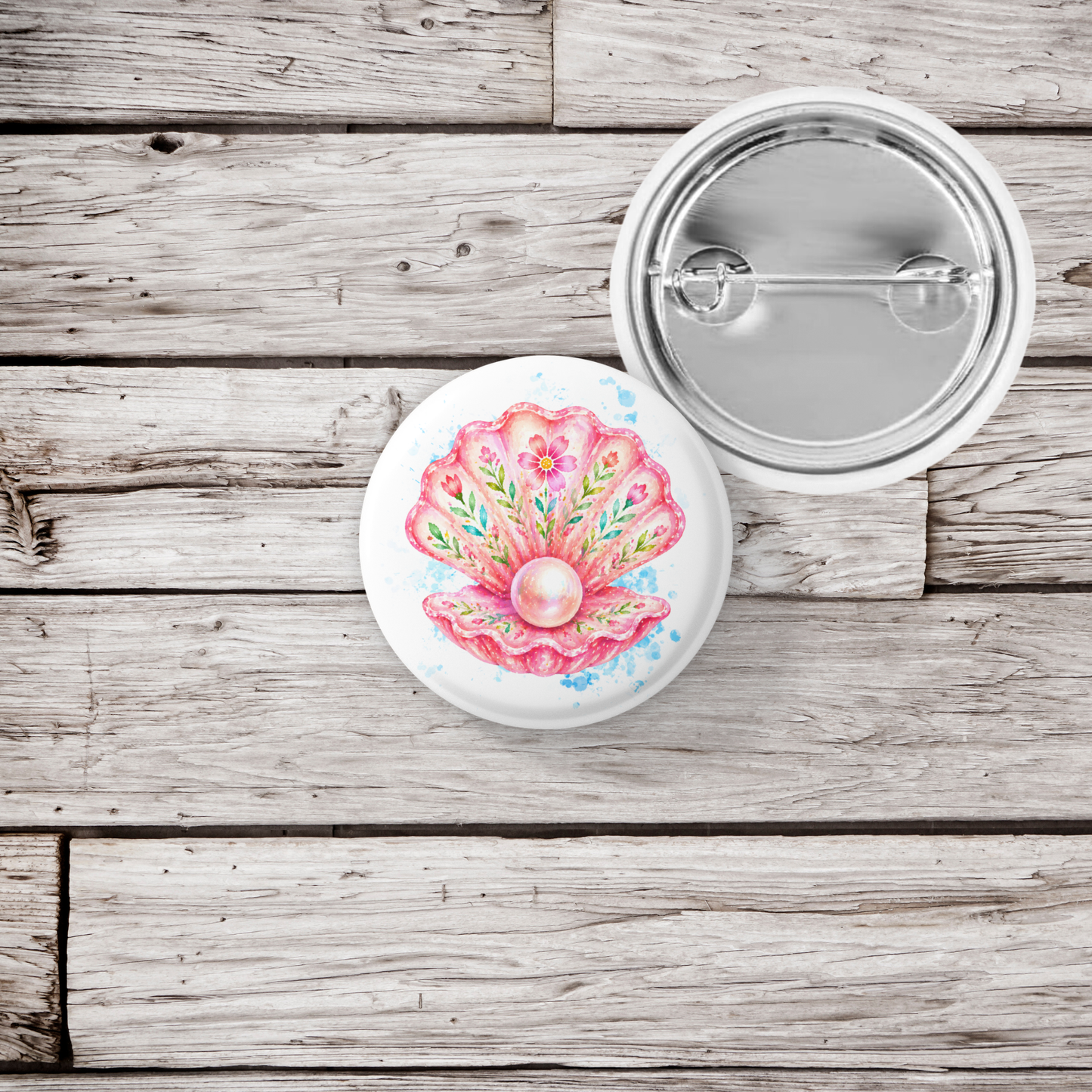 Pink Floral Clamshell Pin Back Button, Magnet