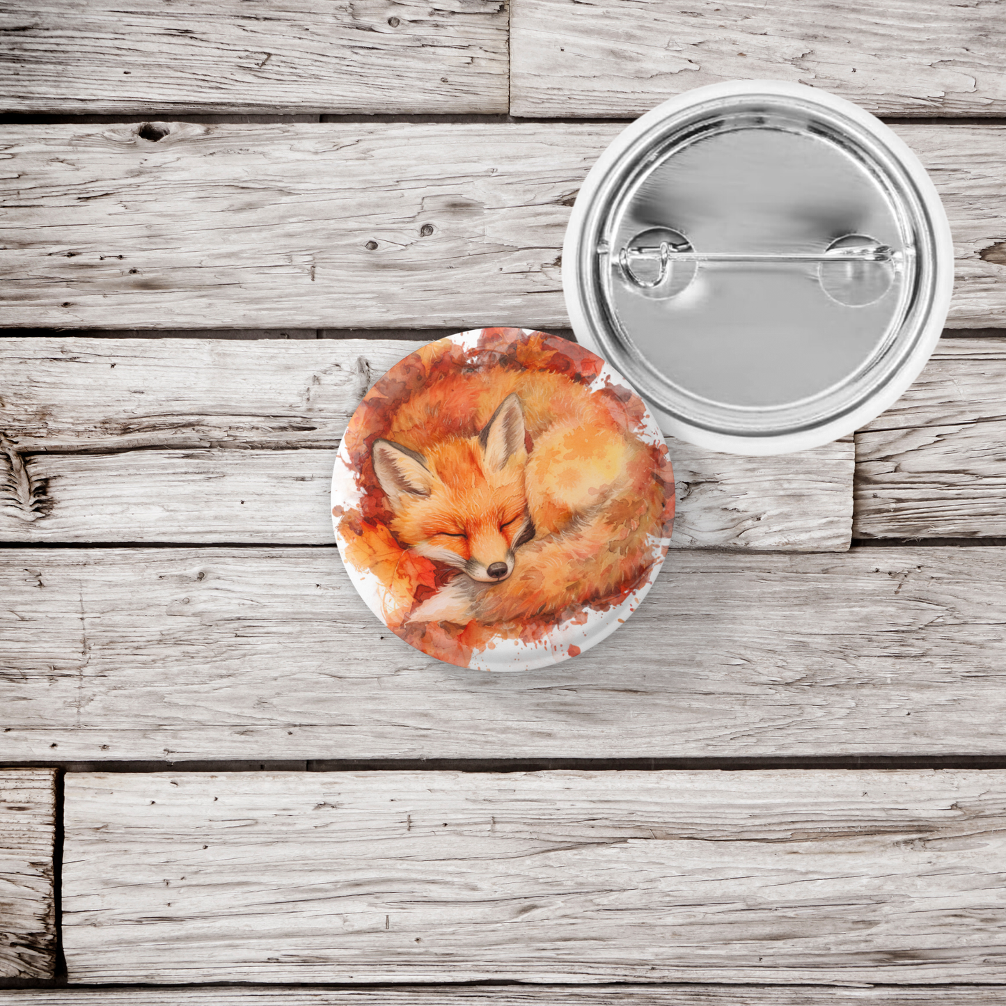 Sleeping Fox 1 Pin Back Button, Magnet