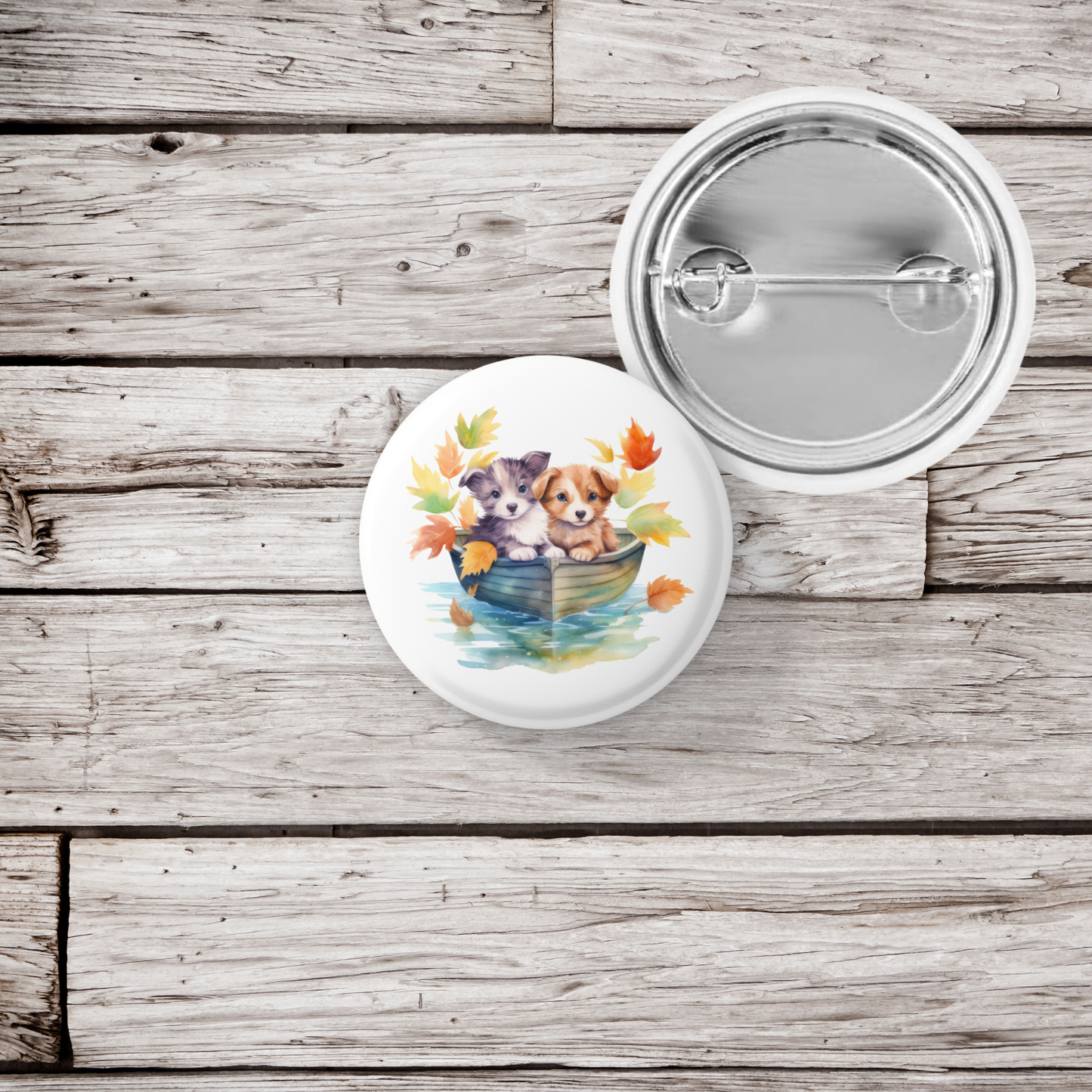 Puppies in a Boat Pin Back Button, Magnet
