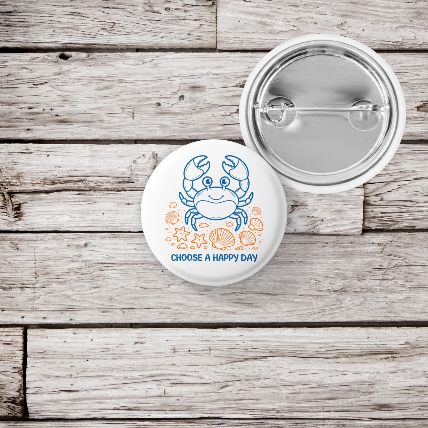 Choose A Happy Day Crab Pin Pin Back Button, Magnet