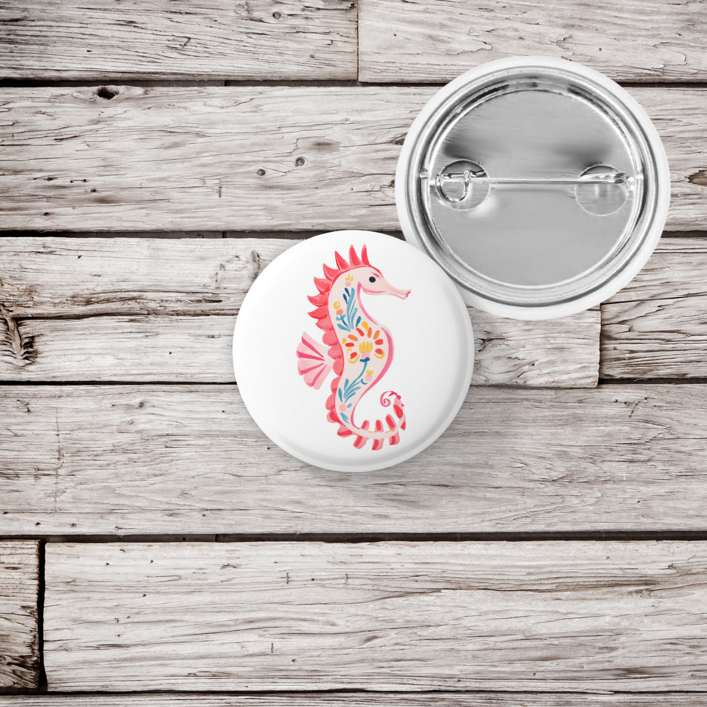 Pink Seahorse 2 Pin Back Button, Magnet