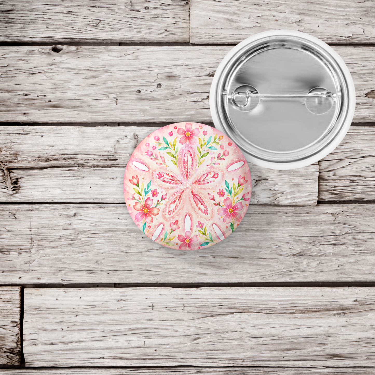 Pink Sand Dollar Pin Back Button, Magnet