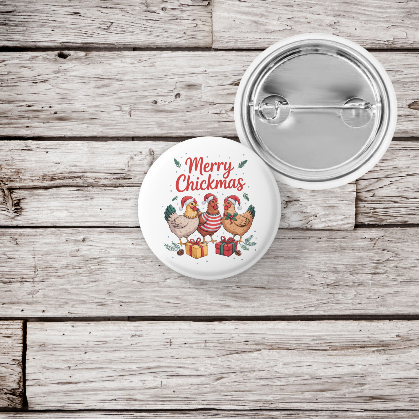 Merry Chickmas Pin Back Button, Magnet