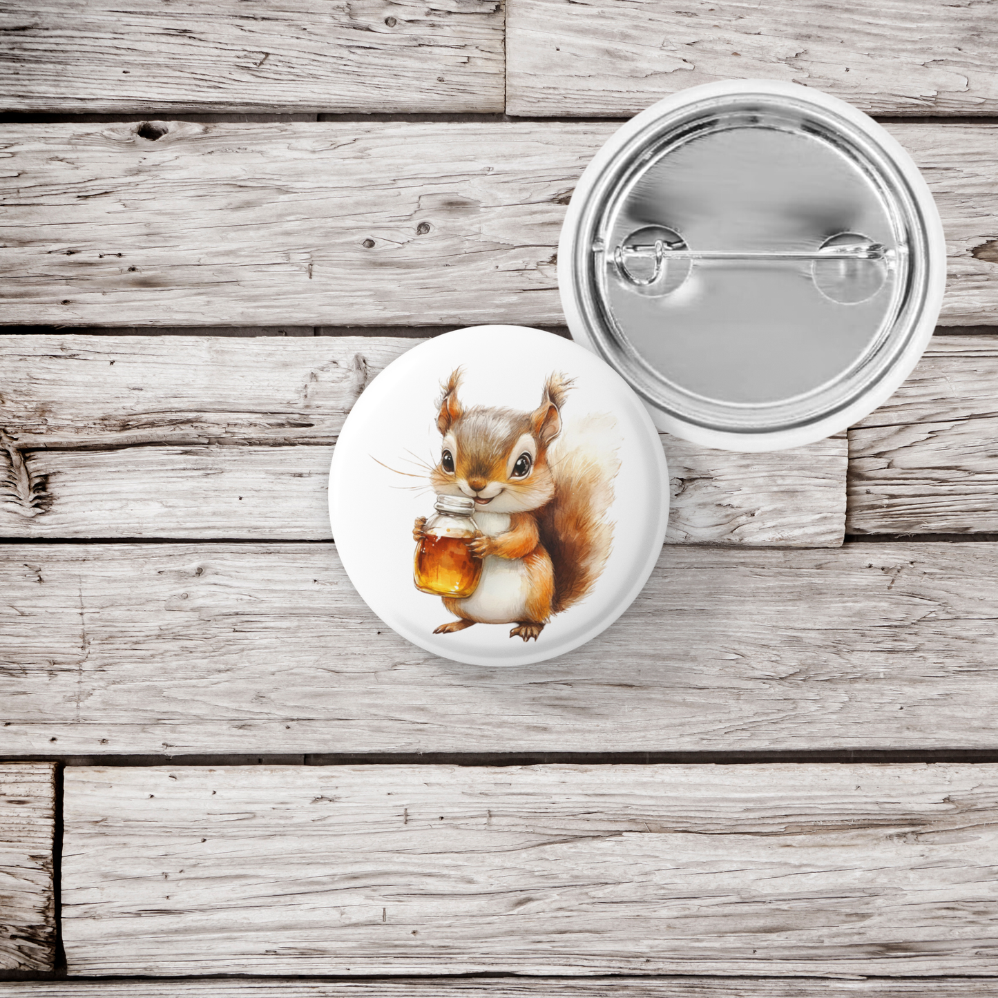 Squirrel With Maple Syrup Pin Back Button, Magnet