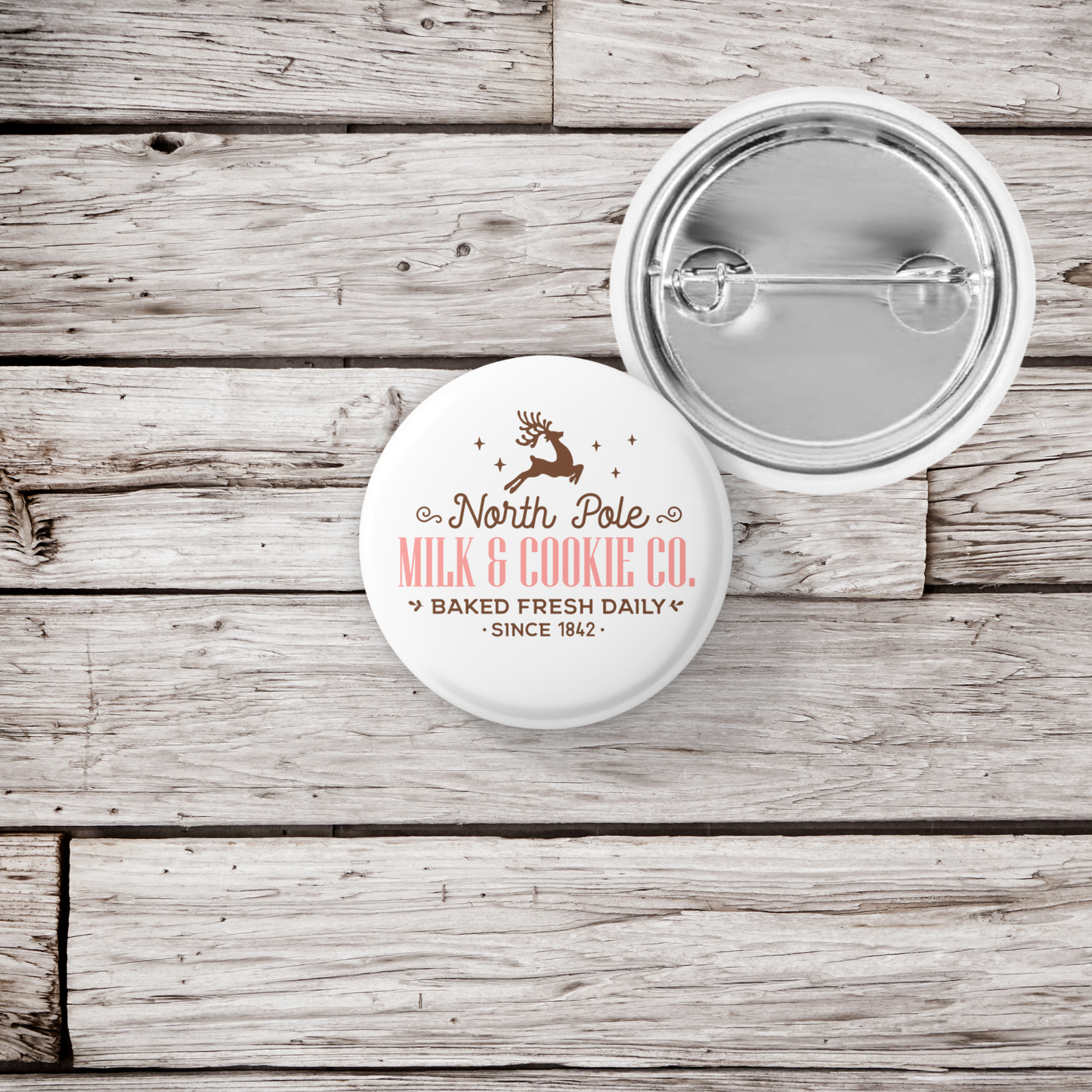 North Pole Milk & Cookie Co Pin Back Button, Magnet
