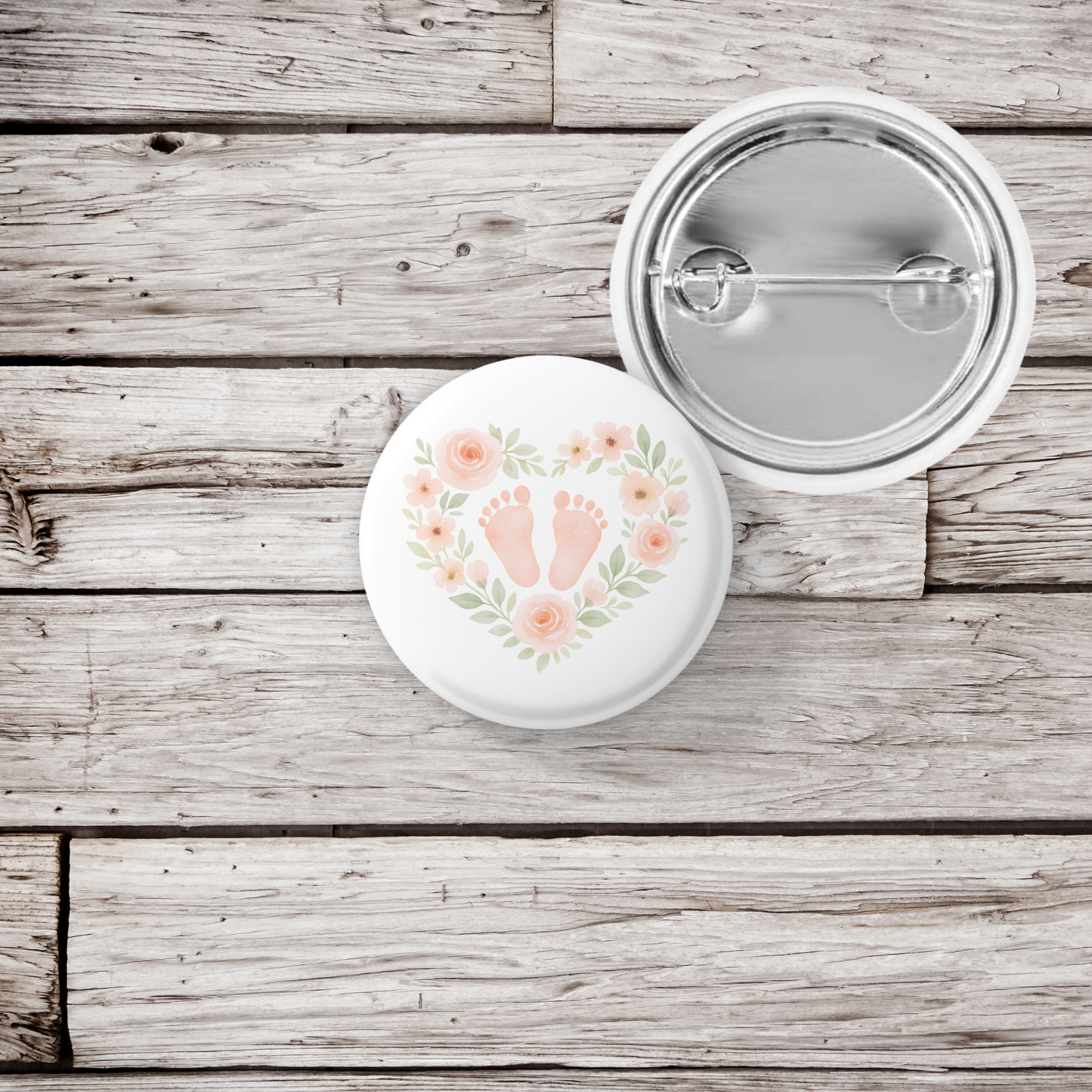 Baby Girl Floral Heart Pin Back Button, Magnet