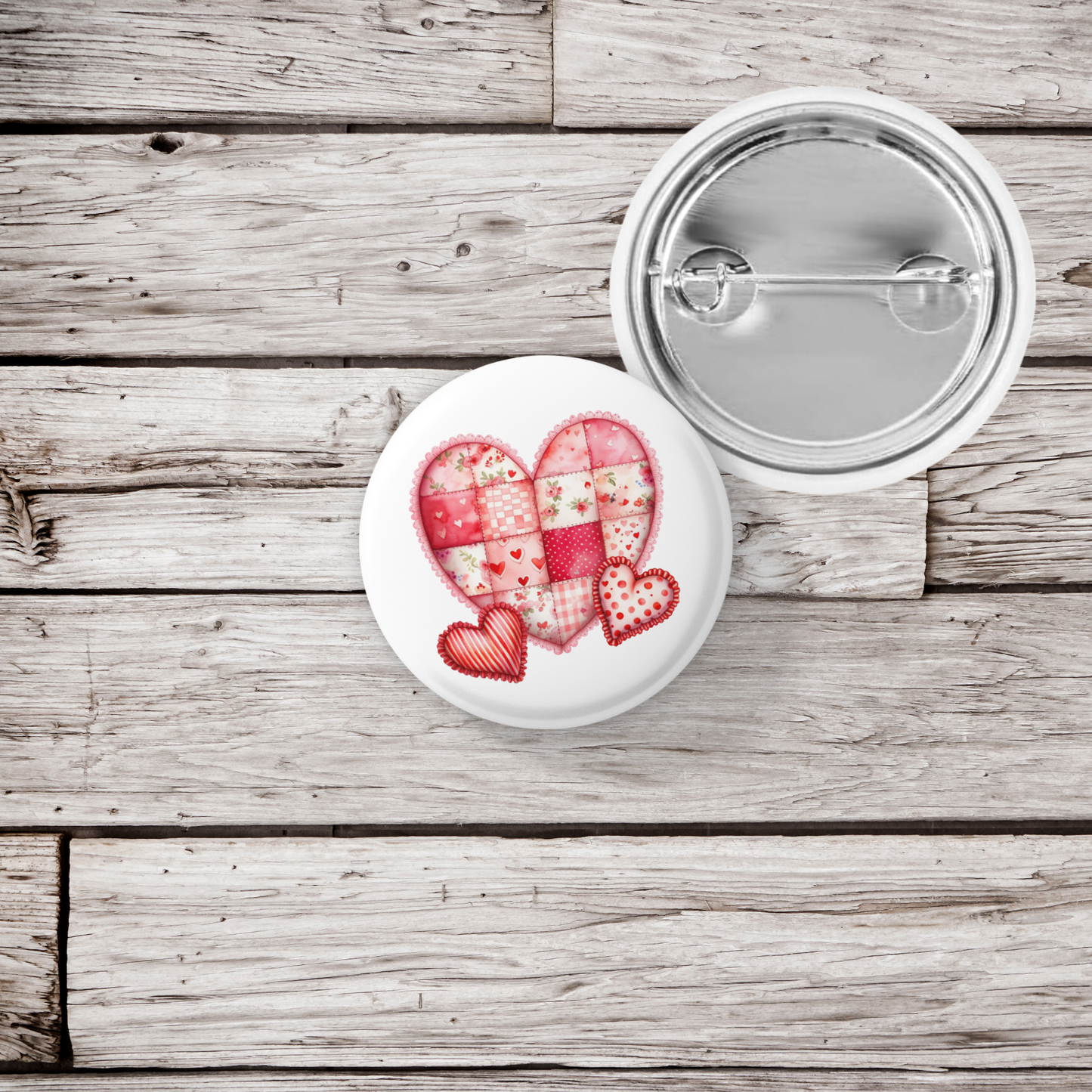 Quilted Hearts Pin Back Button, Magnet