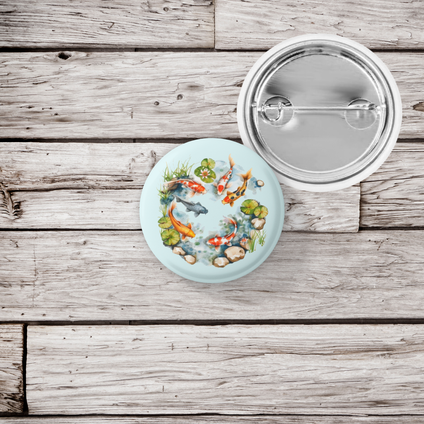 Koi Pond 4 Basket Pin Back Button, Magnet