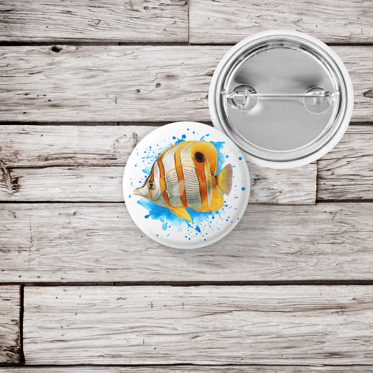 Copperband Butterflyfish Tropical Fish Pin Back Button, Magnet