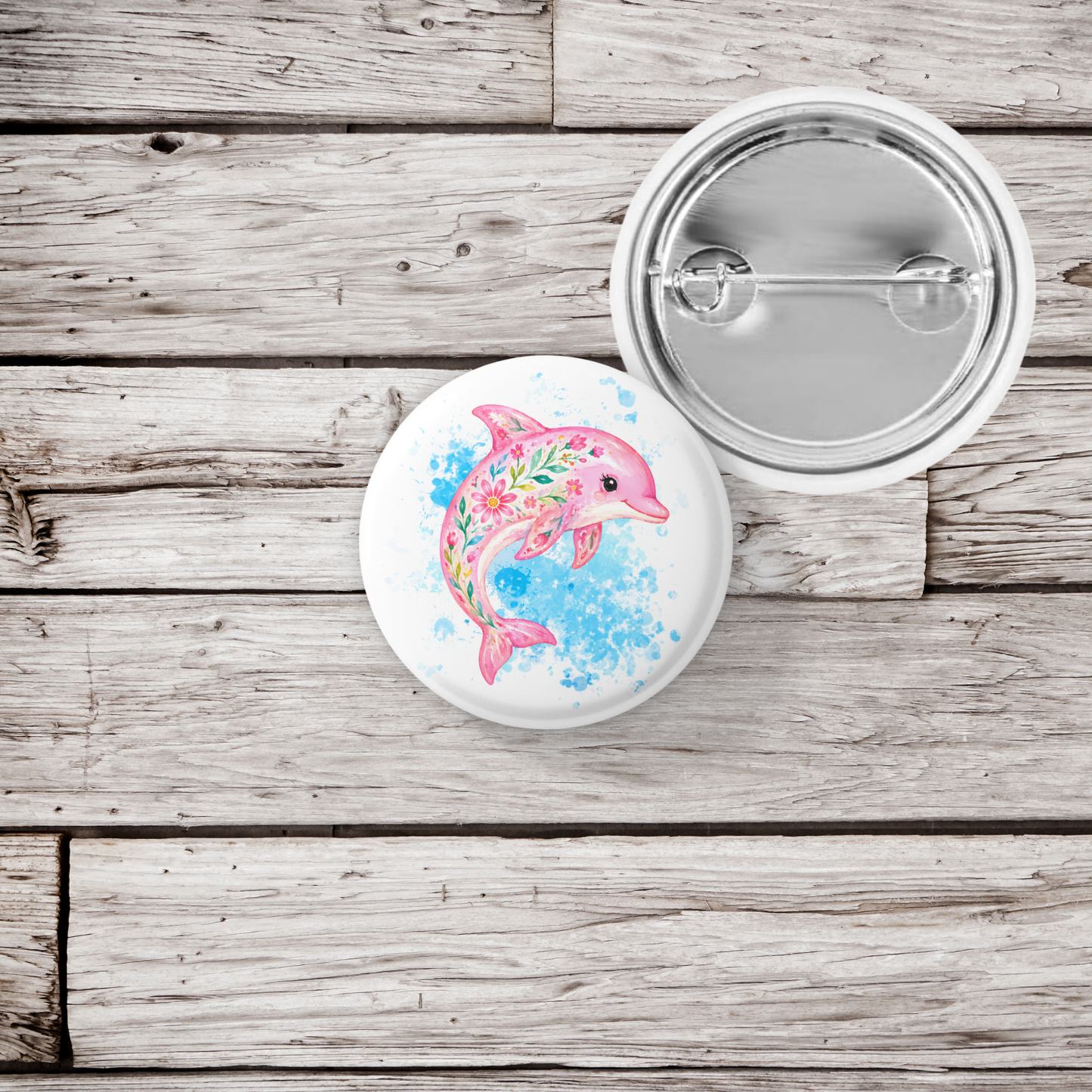 Pink Dolphin Pin Back Button, Magnet