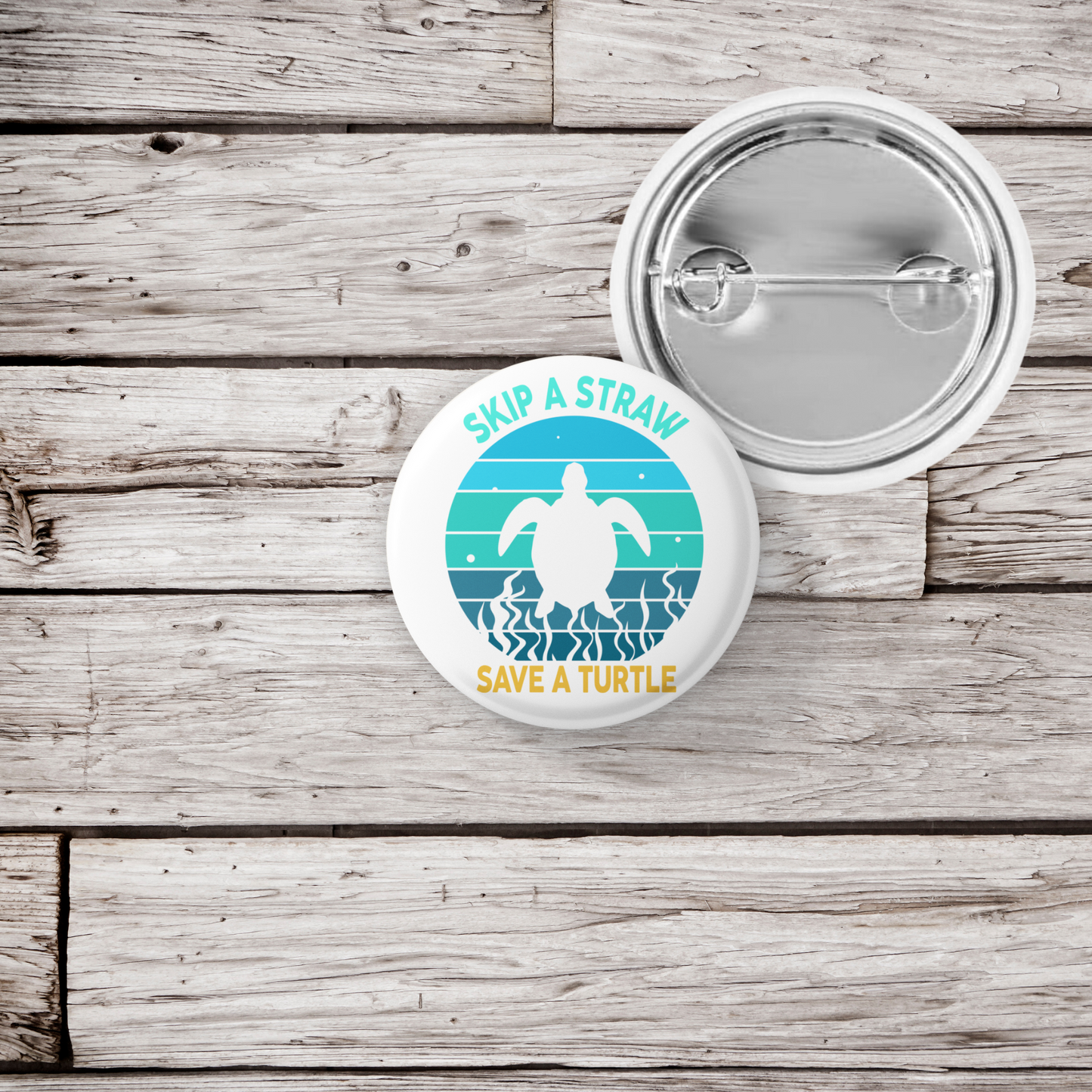 Skip A Straw Save A Turtle Pin Back Button, Magnet, Keychain