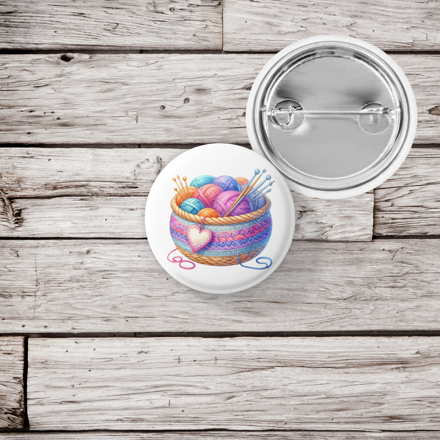 Knitting Basket Pin Back Button, Magnet