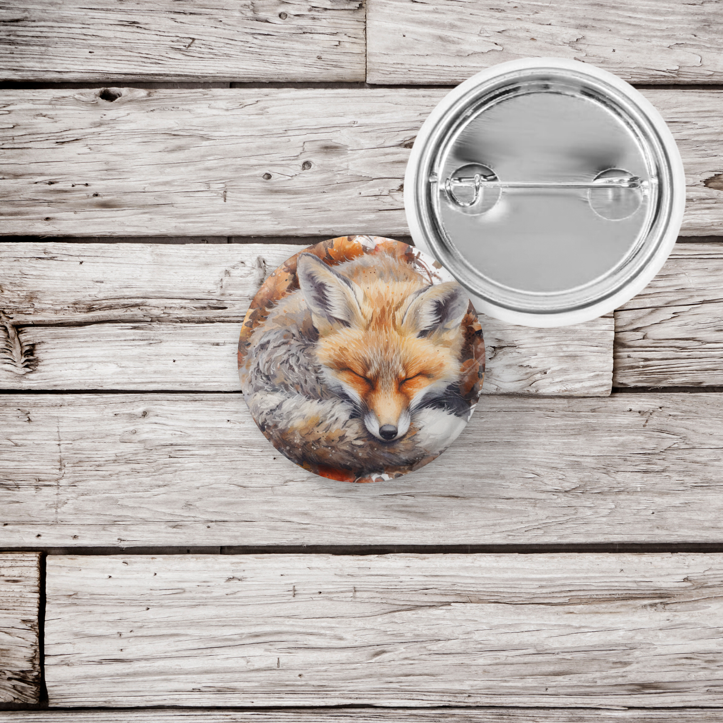 Sleeping Fox 2 Pin Back Button, Magnet
