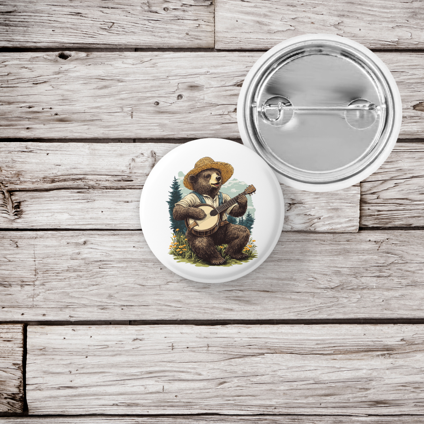 Banjo Bear Pin Back Button, Magnet