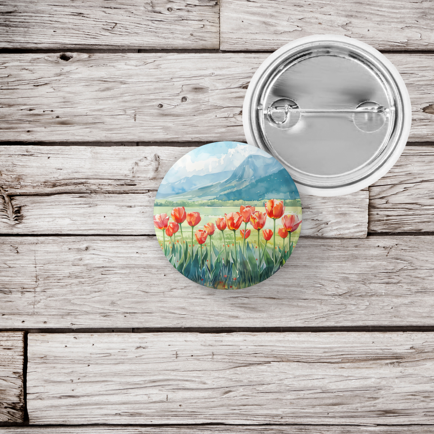 Tulip Mountain Pin Back Button, Magnet, Keychain