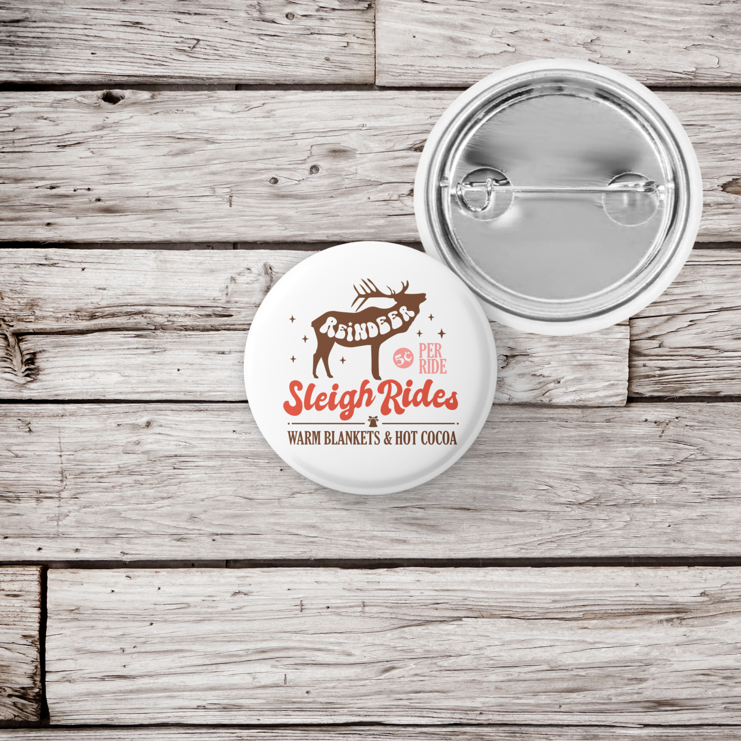 Reindeer Sleigh Rides Pin Back Button, Magnet