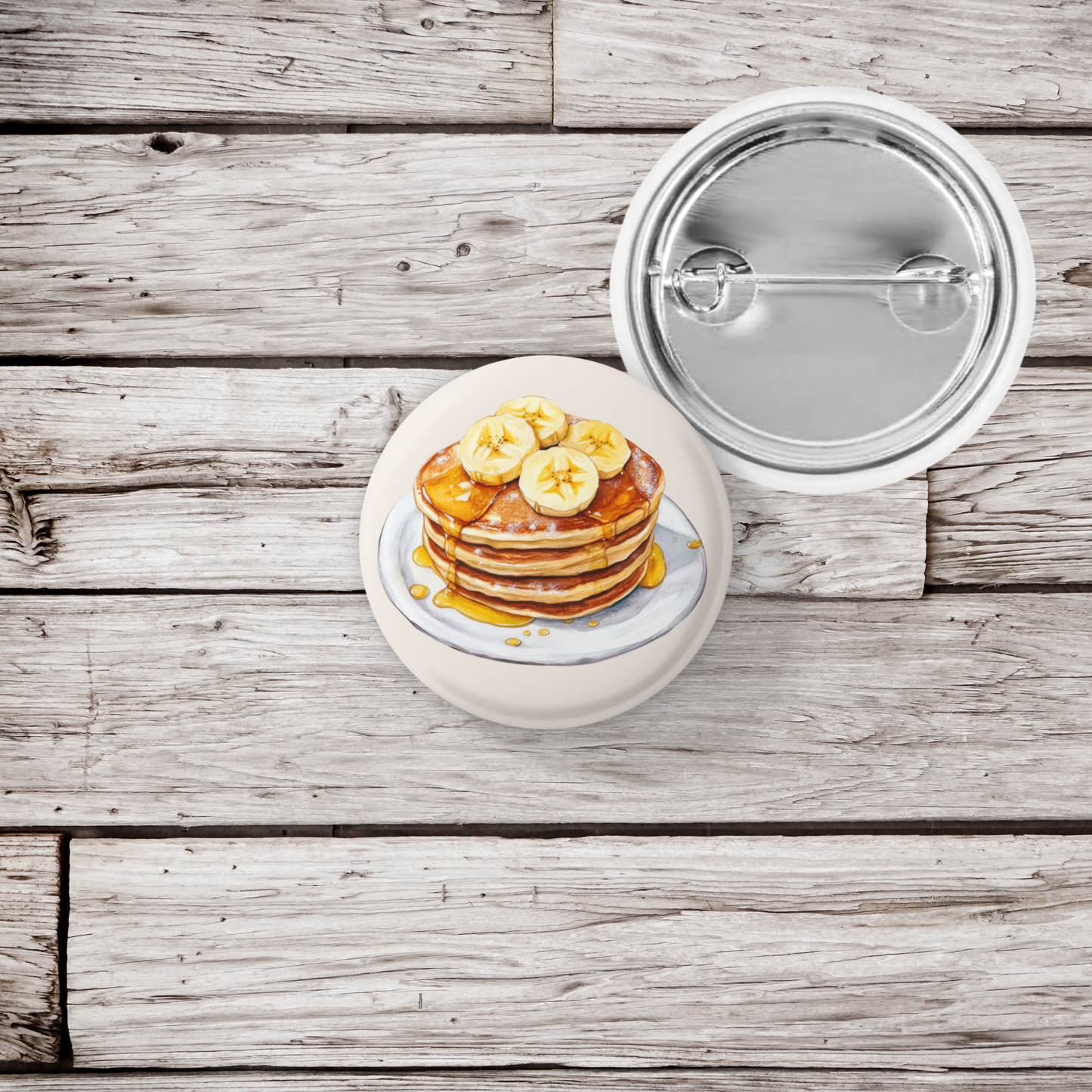 Pancakes With Bananas Pin Back Button, Magnet