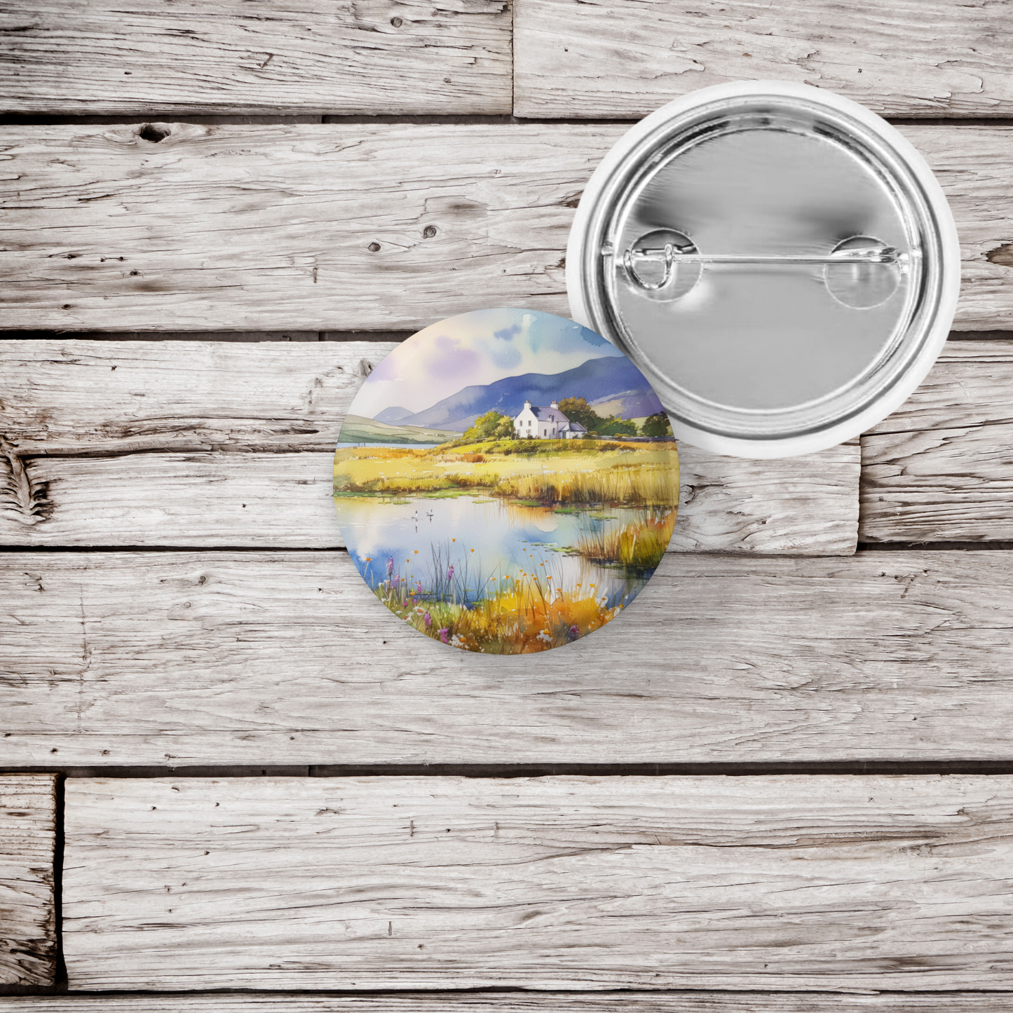 Irish Landscape Pin Pin Back Button, Magnet, Keychain