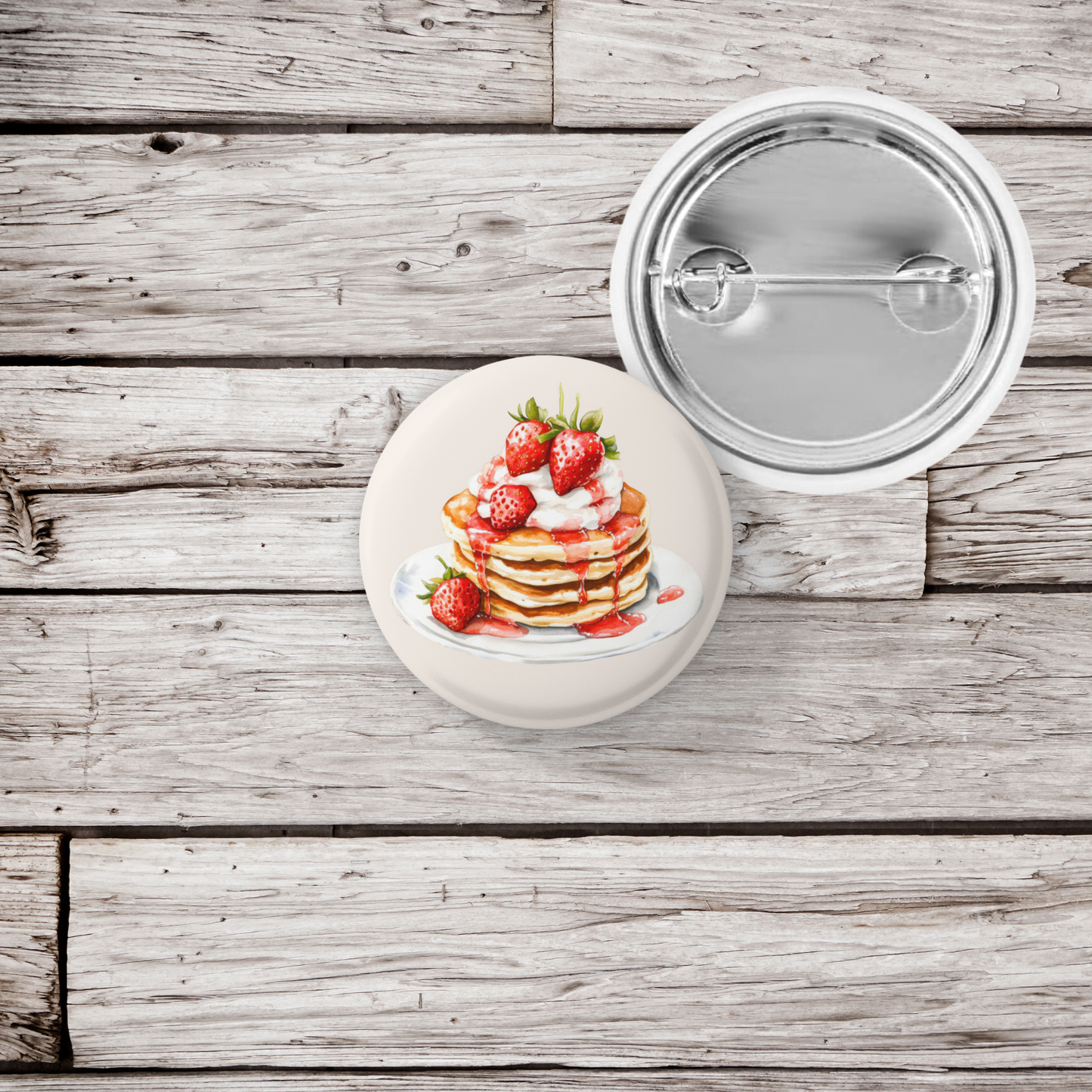 Pancakes With Strawberries Pin Back Button, Magnet