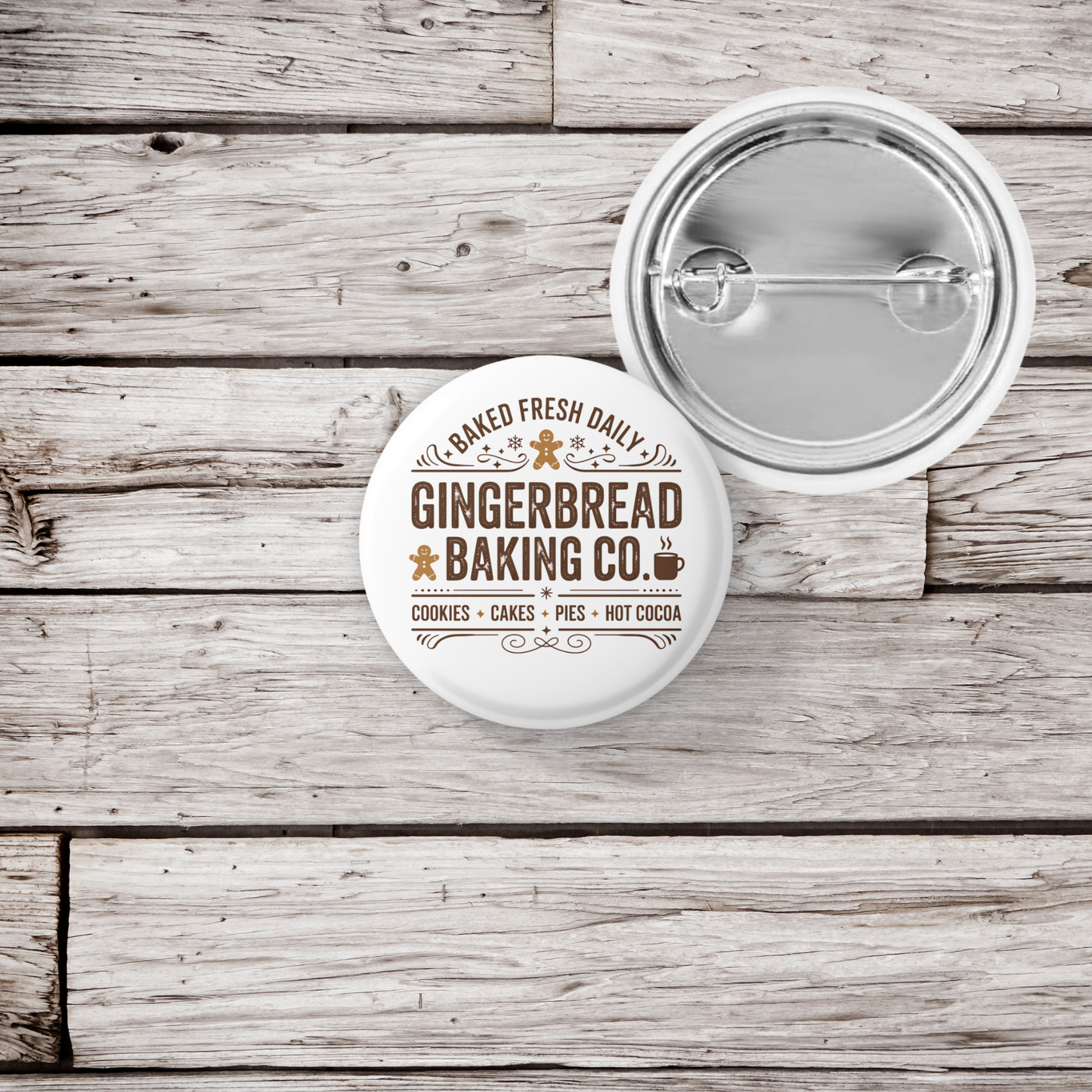 Gingerbread Baking Co Pin Back Button, Magnet