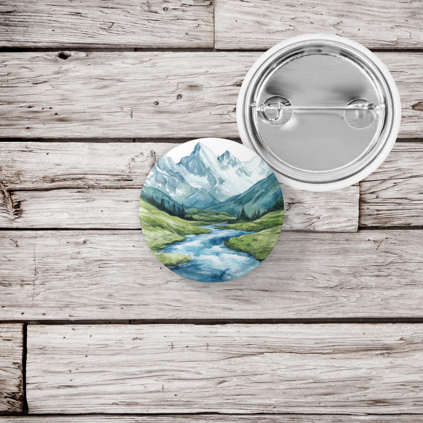 Mountain River Pin Back Button, Magnet