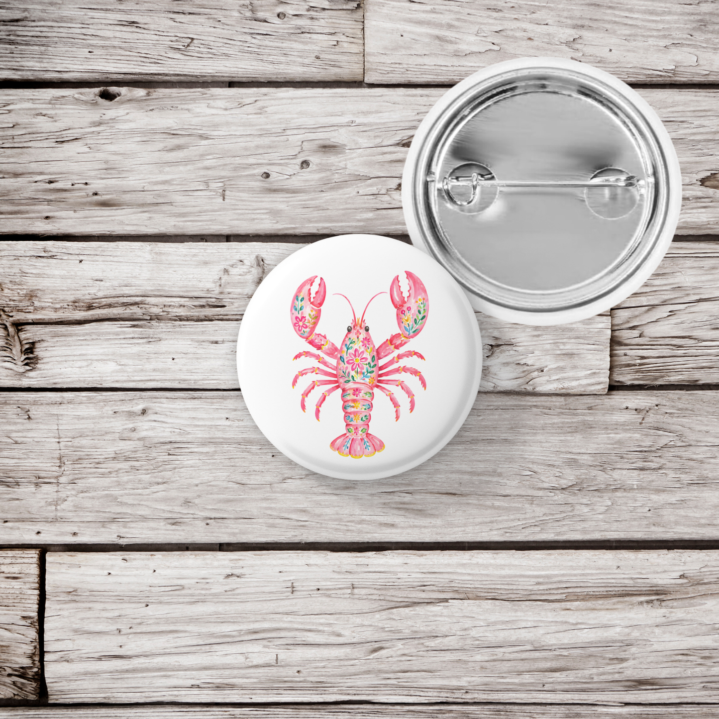 Pink Lobster Pin Back Button, Magnet