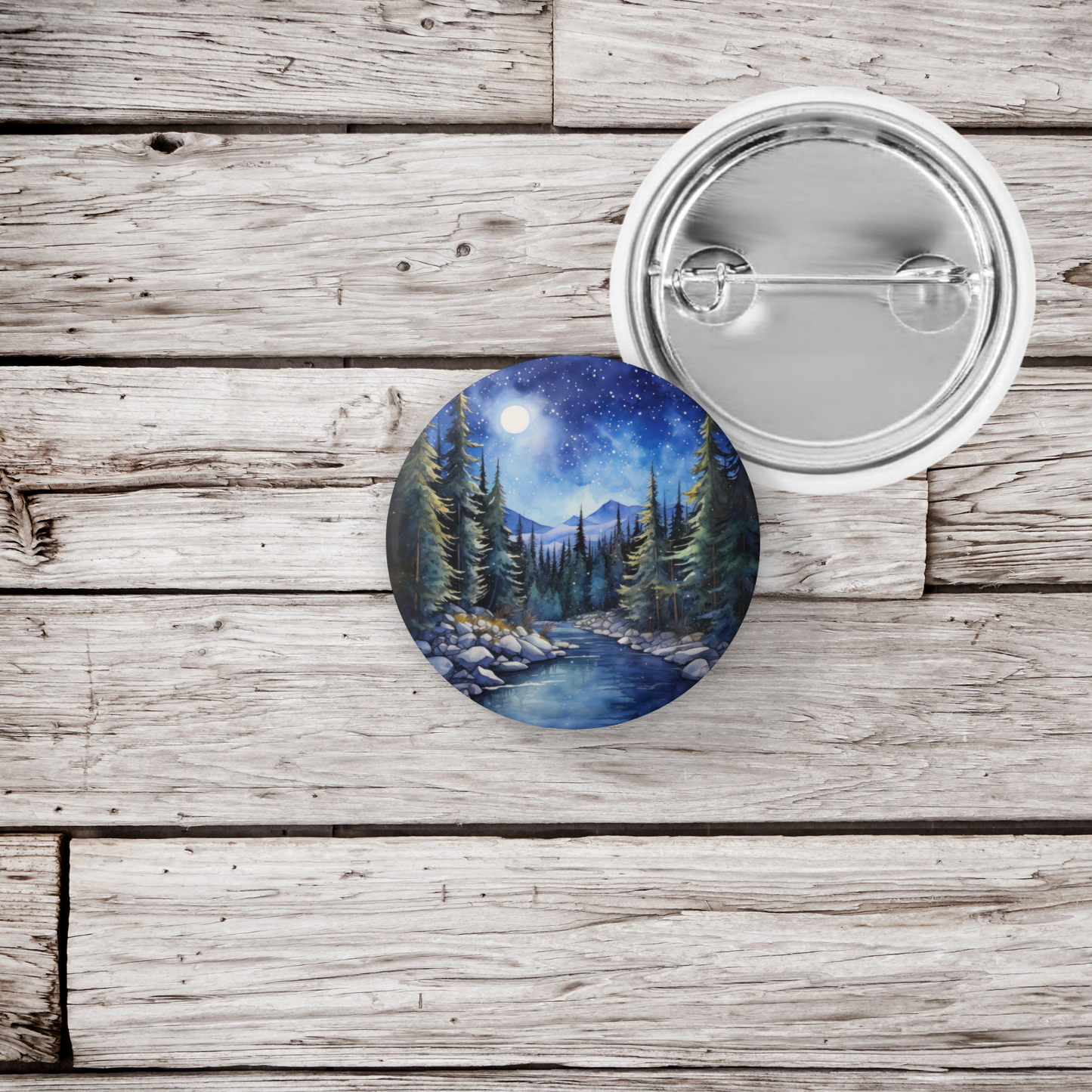 Night Forest Pin Back Button, Magnet