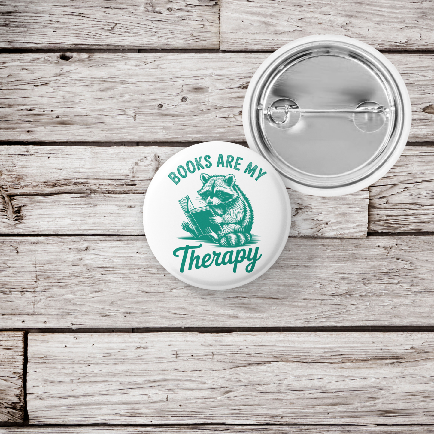 Books Are My Therapy Raccoon Pin Back Button, Magnet