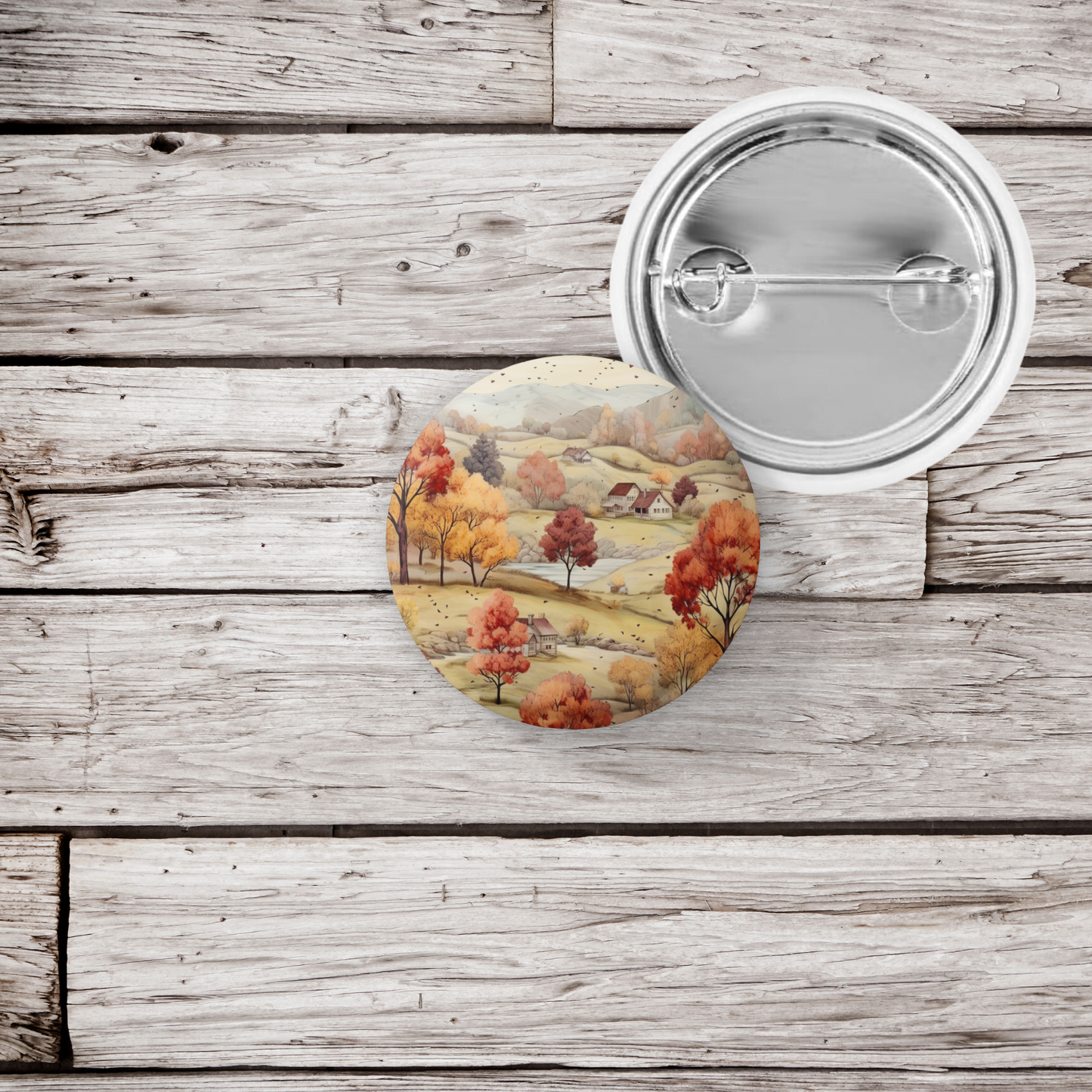 Country Fall Landscape 6 Pin Back Button, Magnet