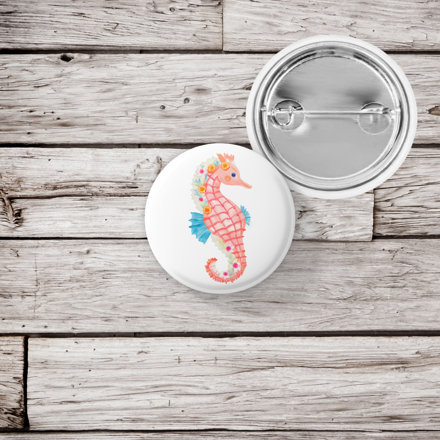 Pink Seahorse 4 Pin Back Button, Magnet