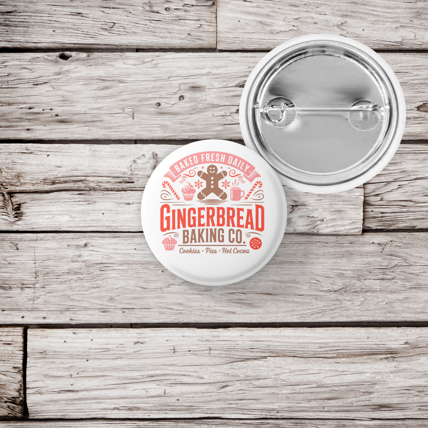 Gingerbread Baking Co Pin Back Button, Magnet