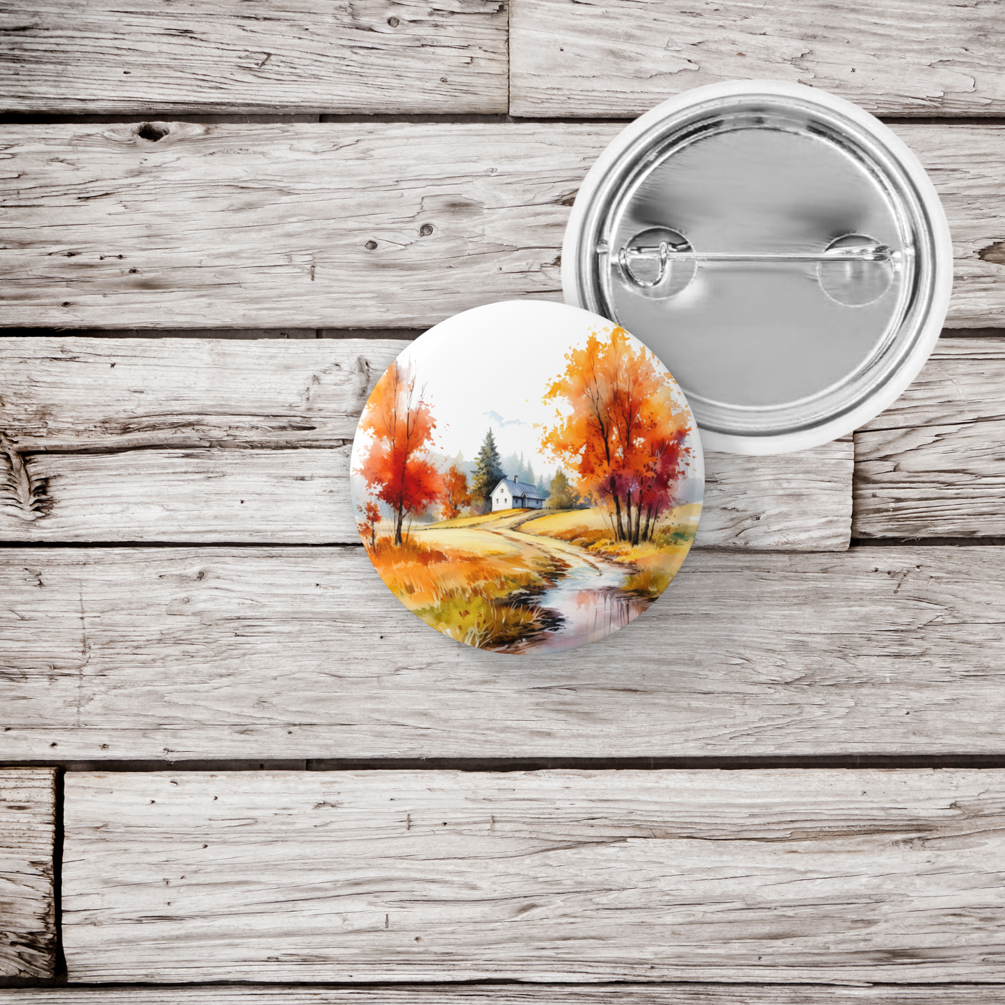 Fall Landscape Pin Back Button, Magnet, Keychain