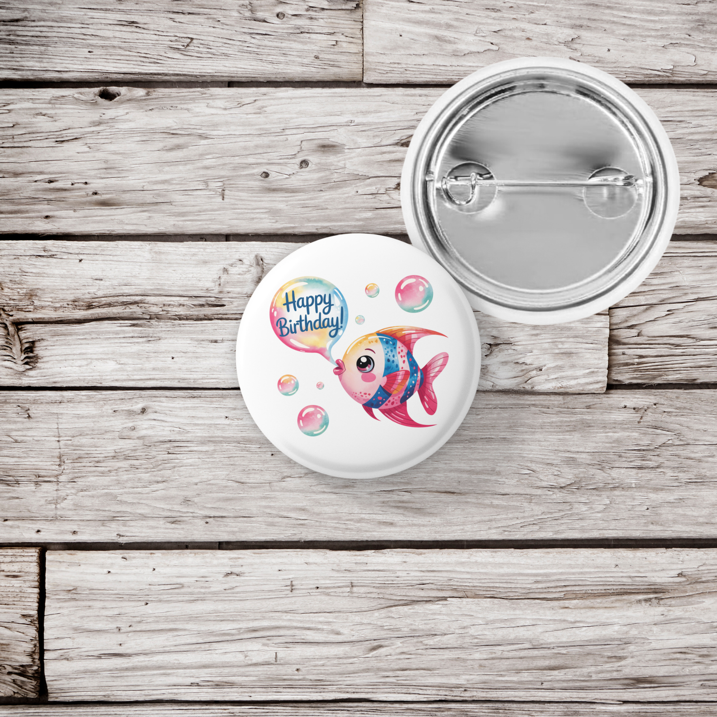 Happy Birthday Tropical Fish Pin Back Button, Magnet