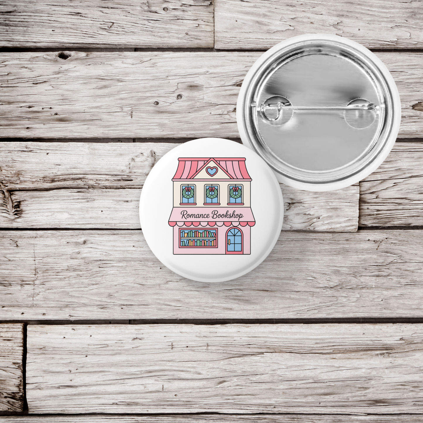 Romance Bookshop Pin Back Button, Magnet