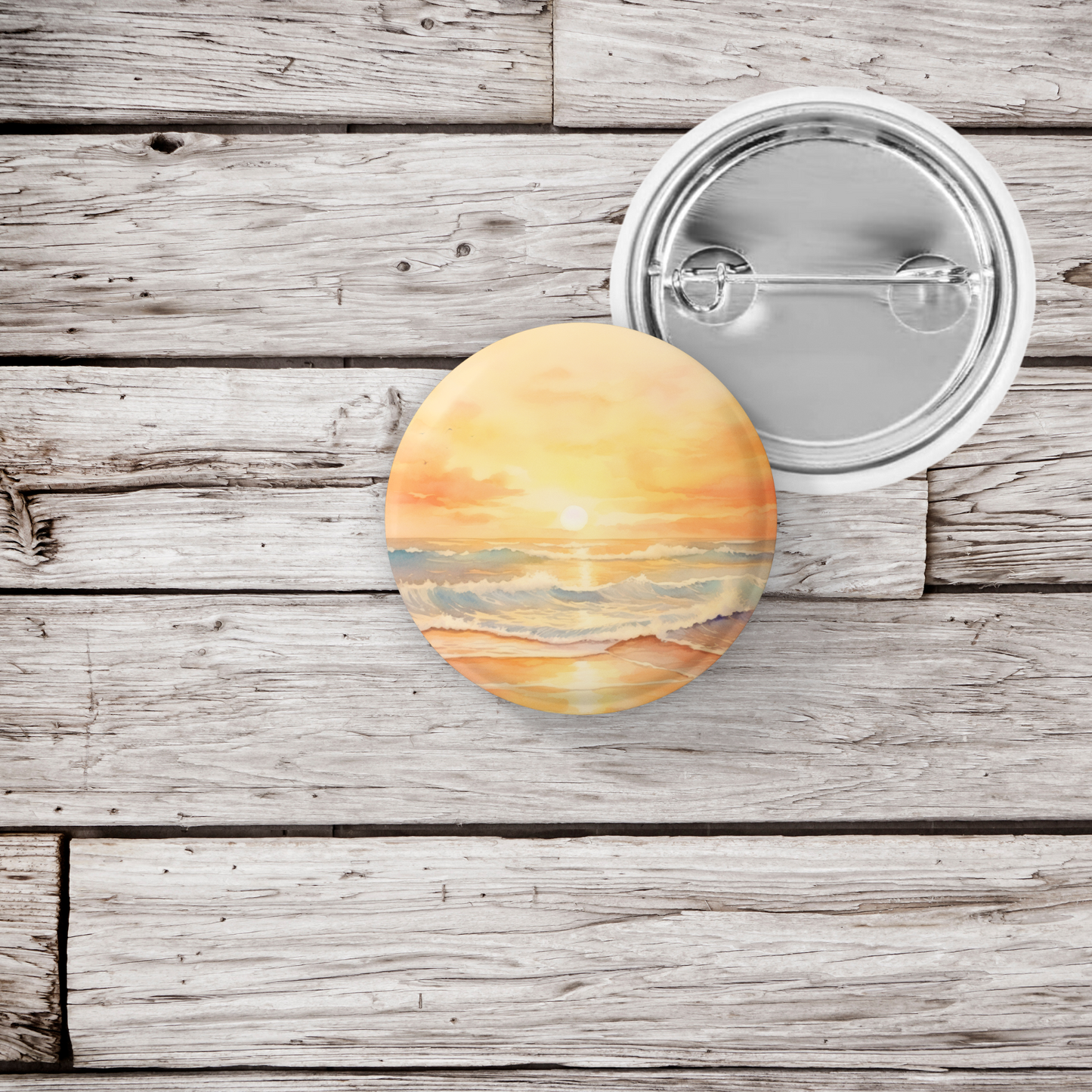 Beach Landscape Pin Back Button, Magnet, Keychain