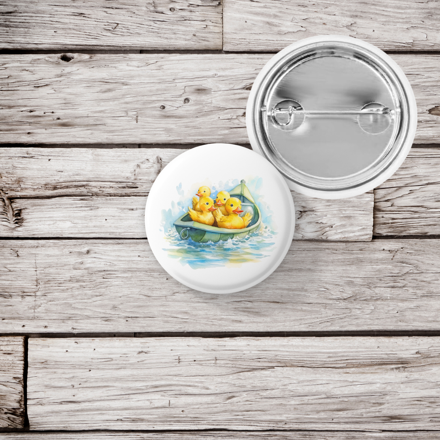 Ducklings in Boat Pin Back Button, Magnet