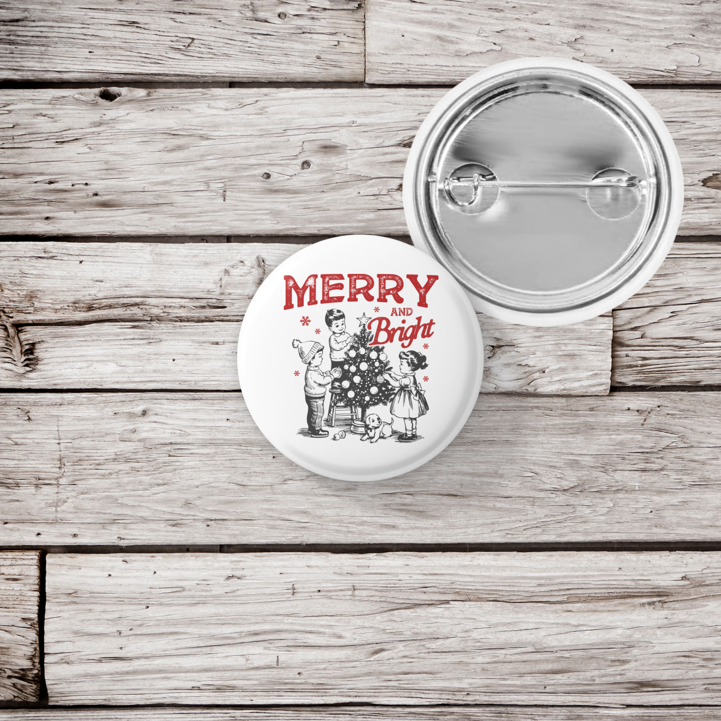 Merry and Bright Children Pin Back Button, Magnet