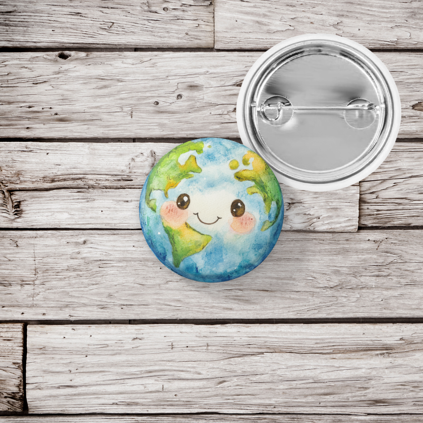 Happy Earth Pin Back Button, Magnet