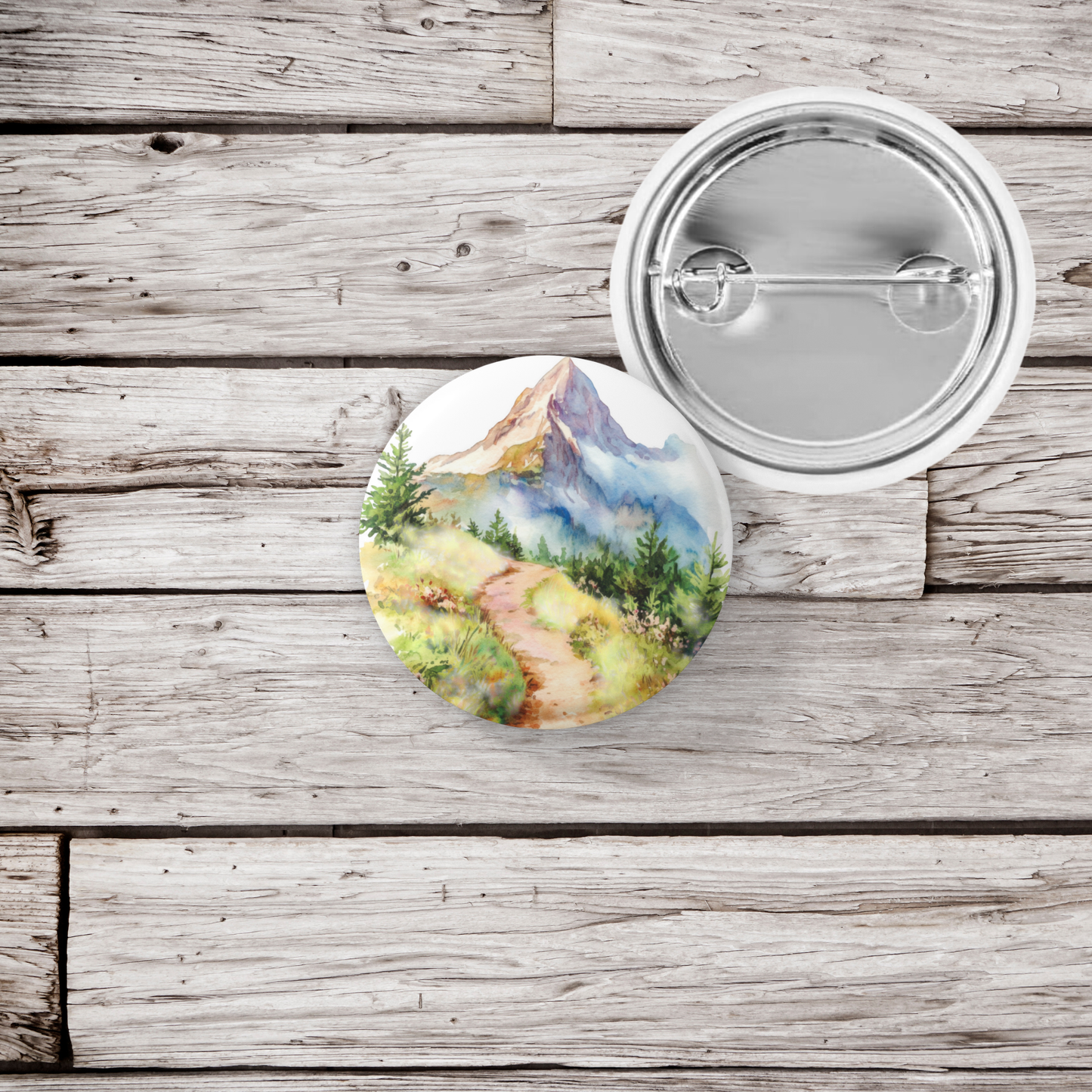 Mountain Trail Landscape Pin Back Button, Magnet