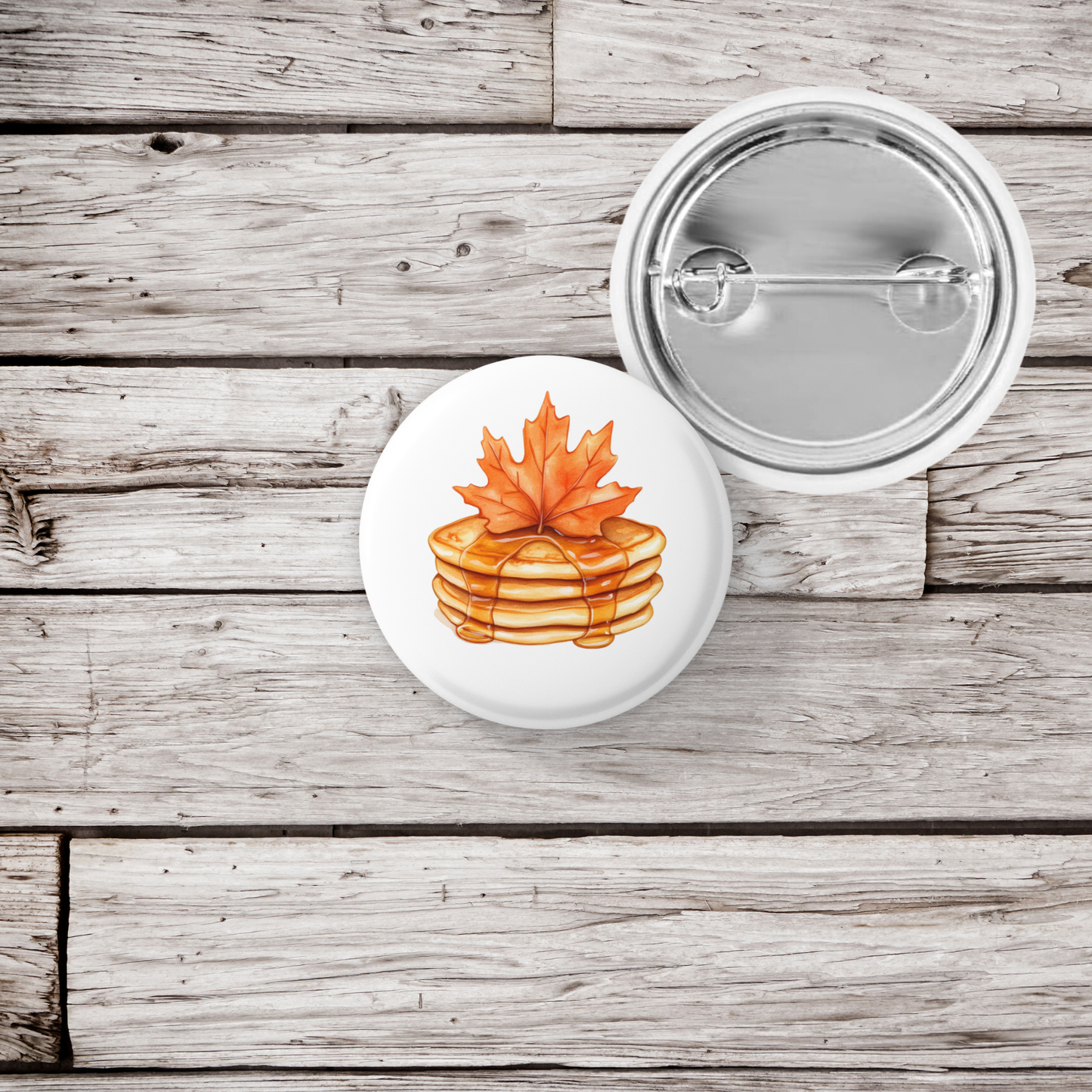 Pancakes Maple Leaf Pin Back Button, Magnet