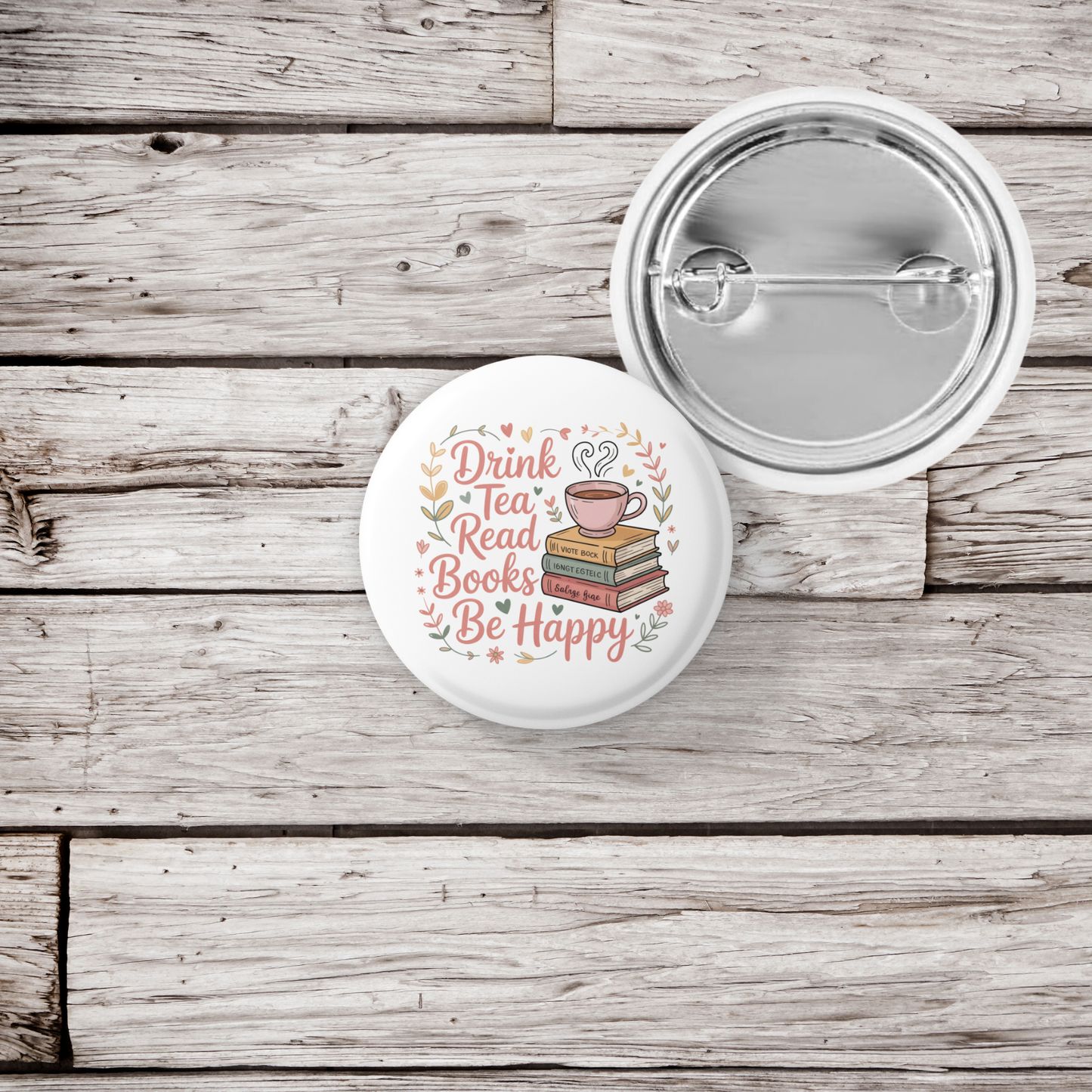 Drink Tea Read Books Pin Back Button, Magnet