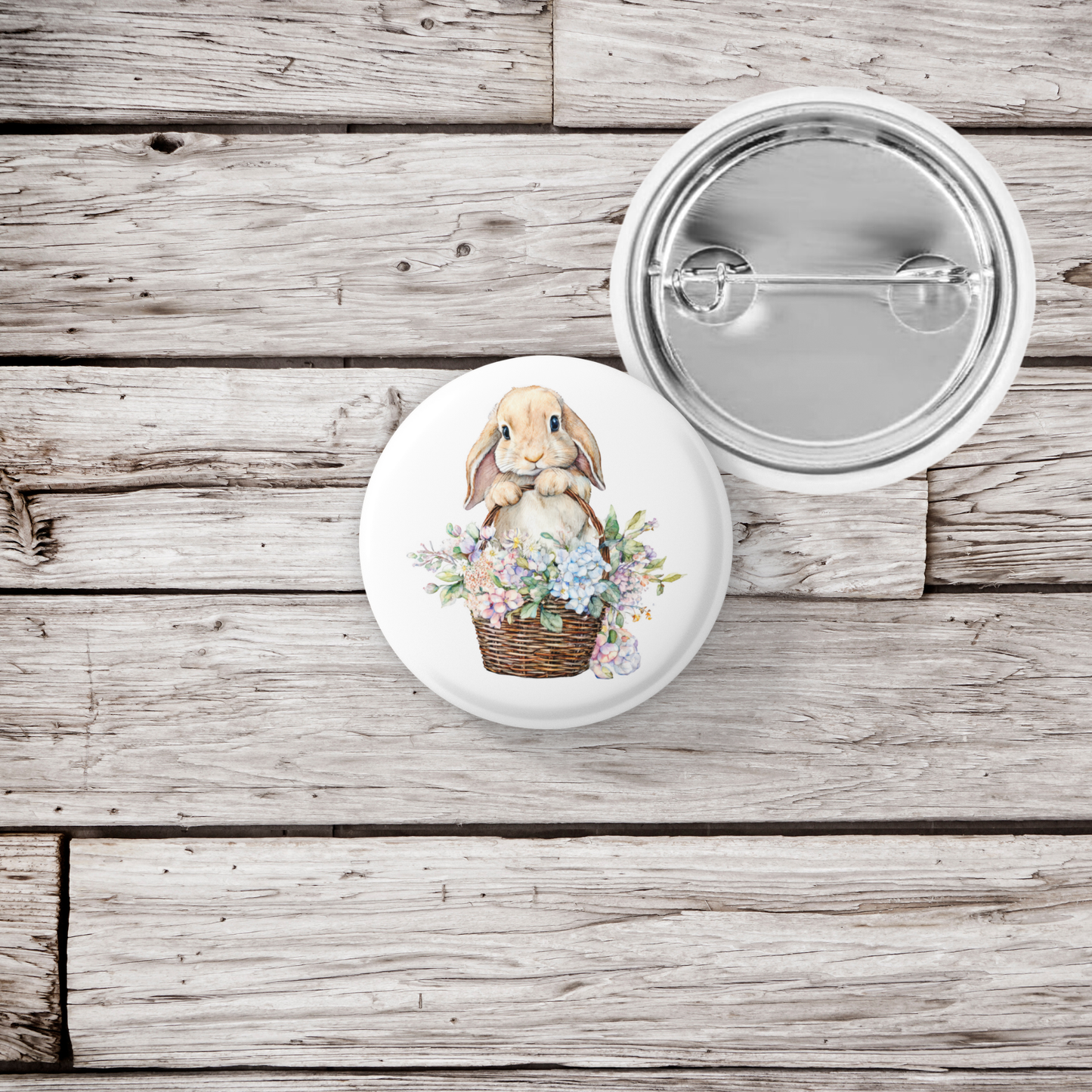 Floral Bunny 5 Pin Back Button, Magnet