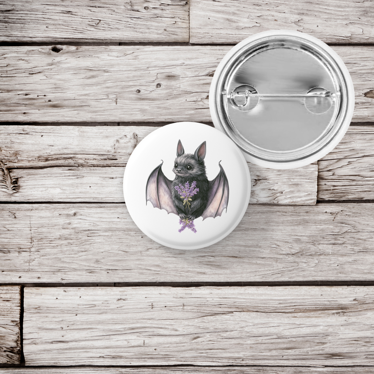 Lavender Bat 3 Pin Back Button, Magnet