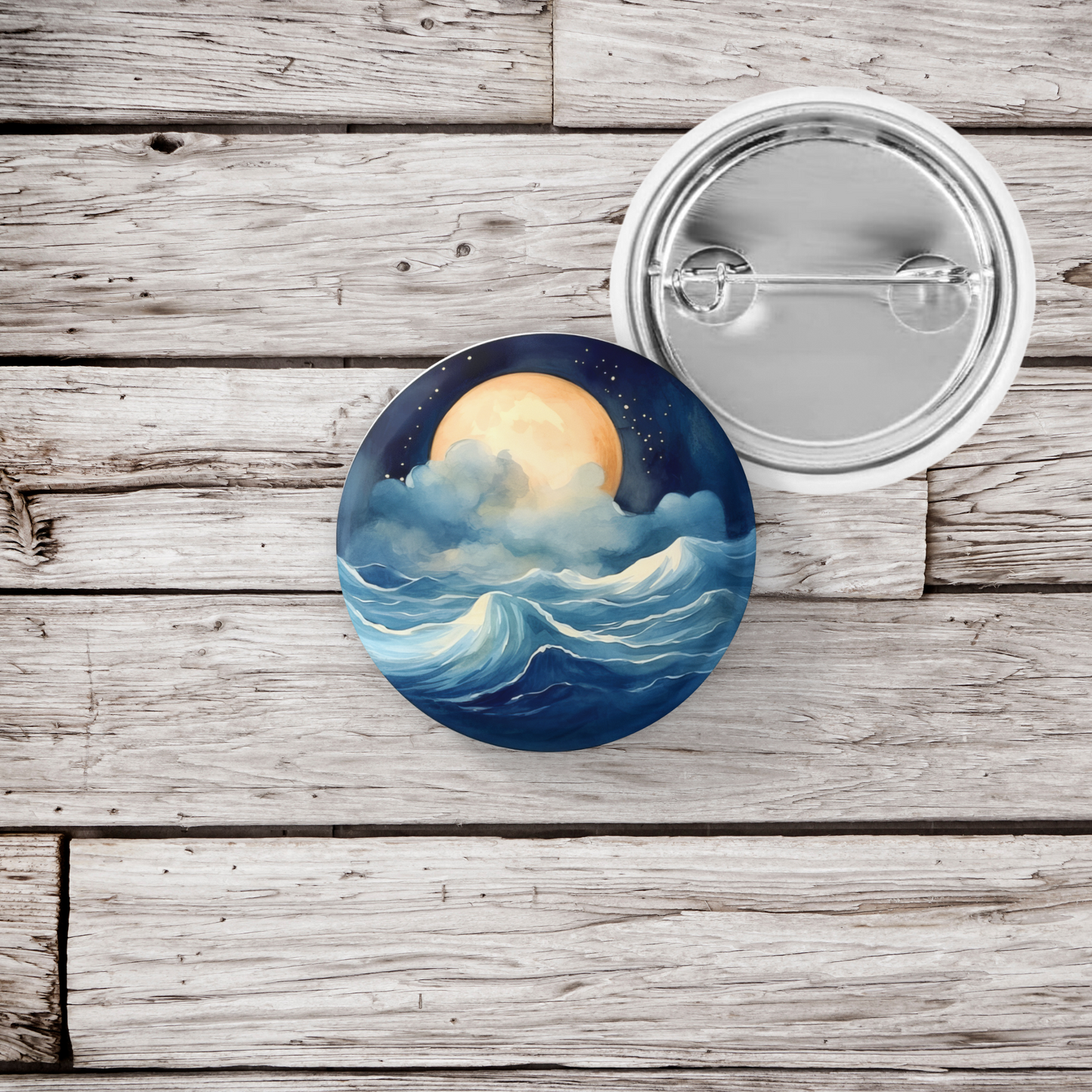 Ocean Moon Pin Back Button, Magnet, Keychain