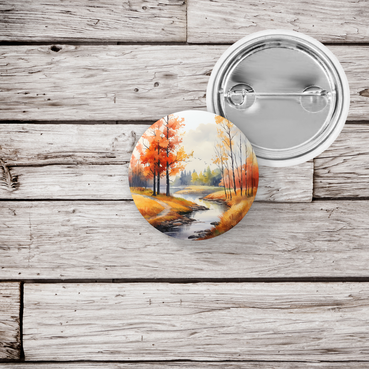 Fall Landscape Pin Back Button, Magnet, Keychain