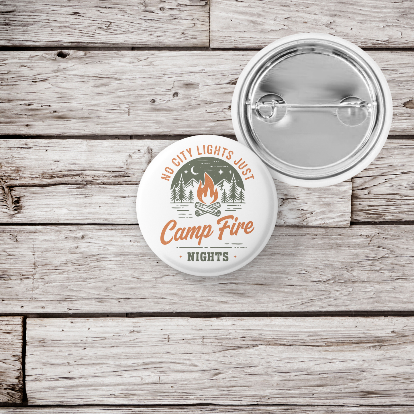 No City Lights Just Campfire Nights Pin Back Button, Magnet