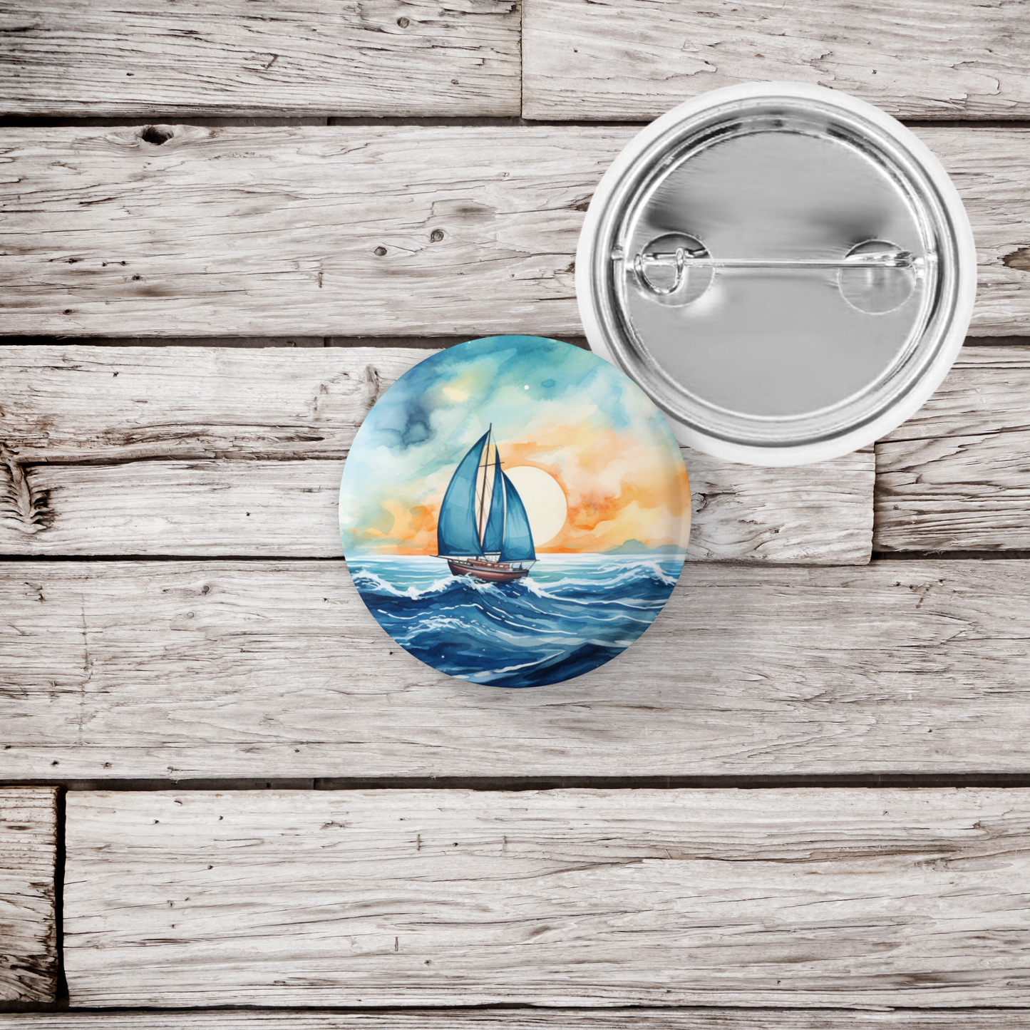 Sail Boat 7 Pin Back Button, Magnet