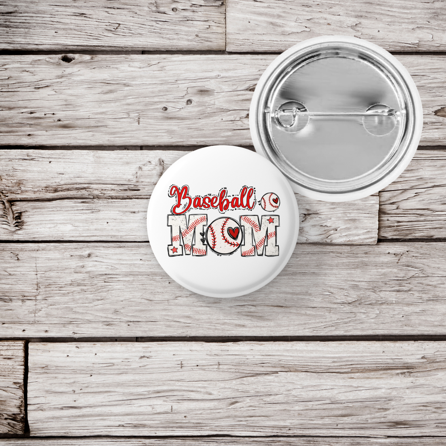 Baseball Mom 2 Pin Back Button, Magnet